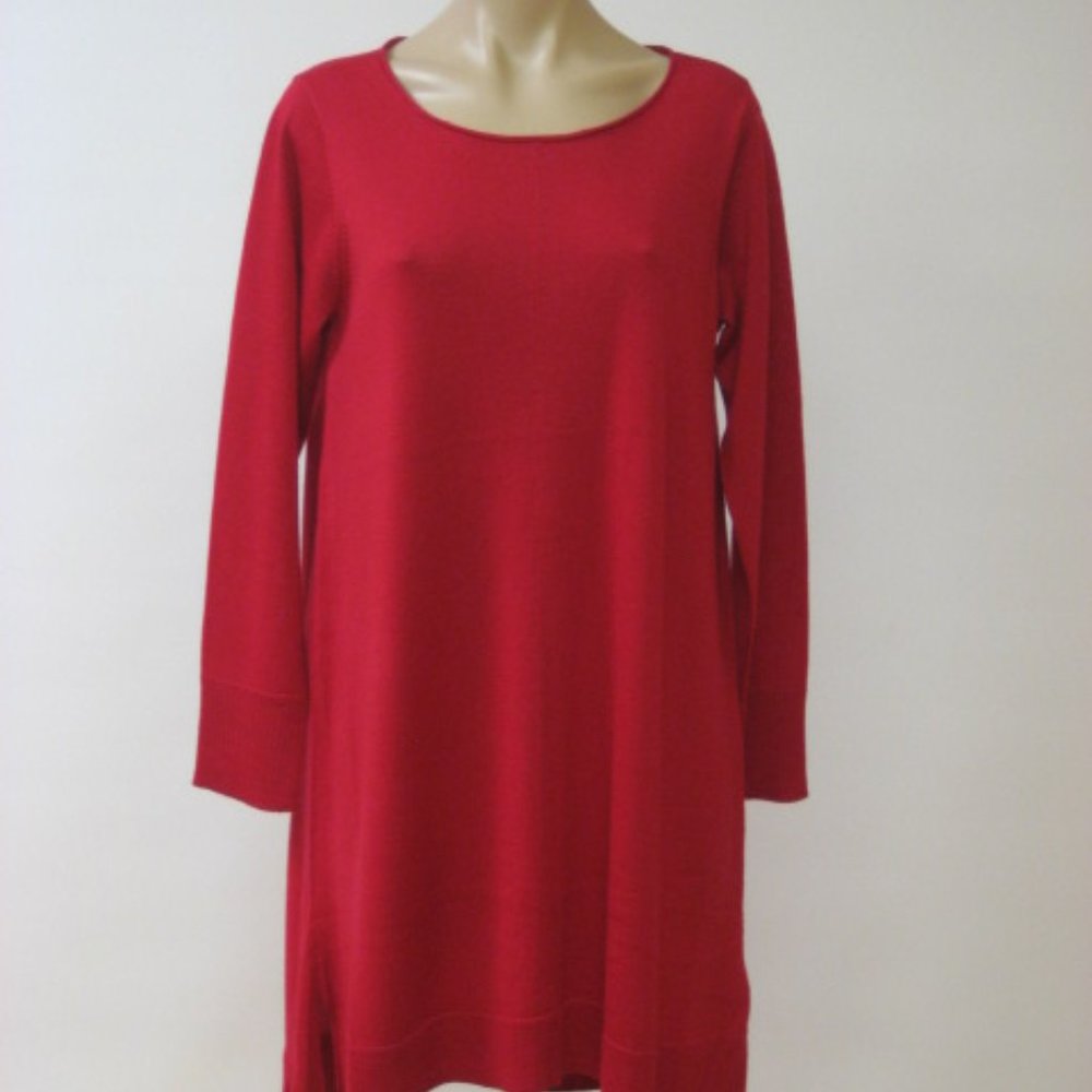 EILEEN FISHER Merino Jersey Stretch Garnet Ballet Neck Layer Dress Medium $248